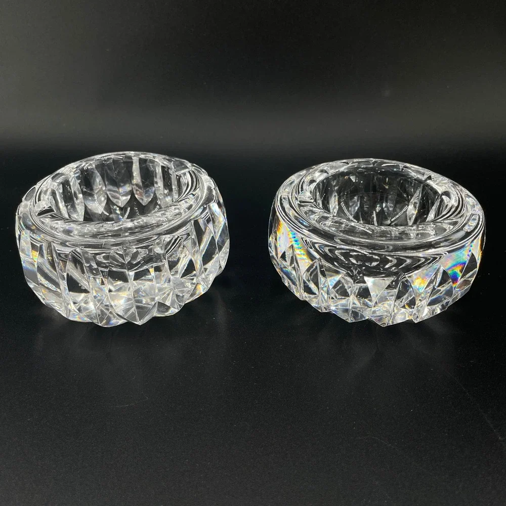 2 Waterford Crystal Signed Ashtrays Alana Trinket Dish Tea Light Holder Vintage